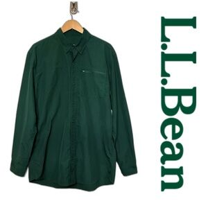L.L. Bean Men Nylon Button Up Shirt Green Fishing Sun Hiking Lightweight Large T